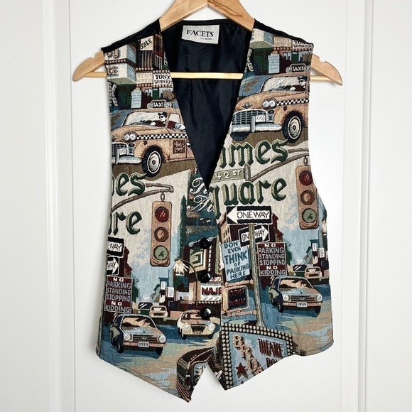 Vintage Jackets & Blazers - Vintage Facets by Mirrors City Street Life Tapestry Adjustable Vest - Size Large